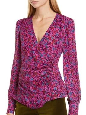 Veronica Beard Magenta Floral Blouse